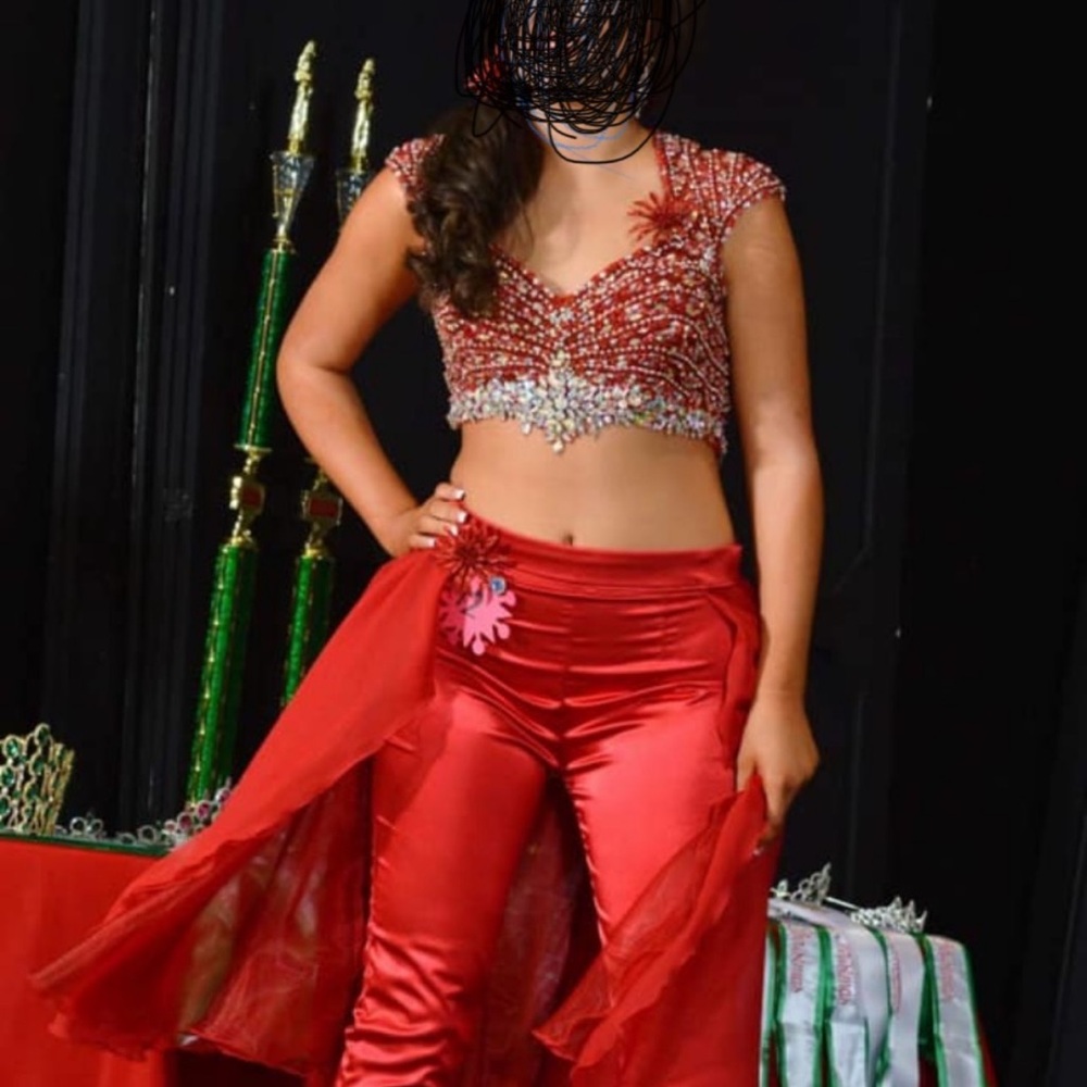 Red Beaded Two-Piece Outfit